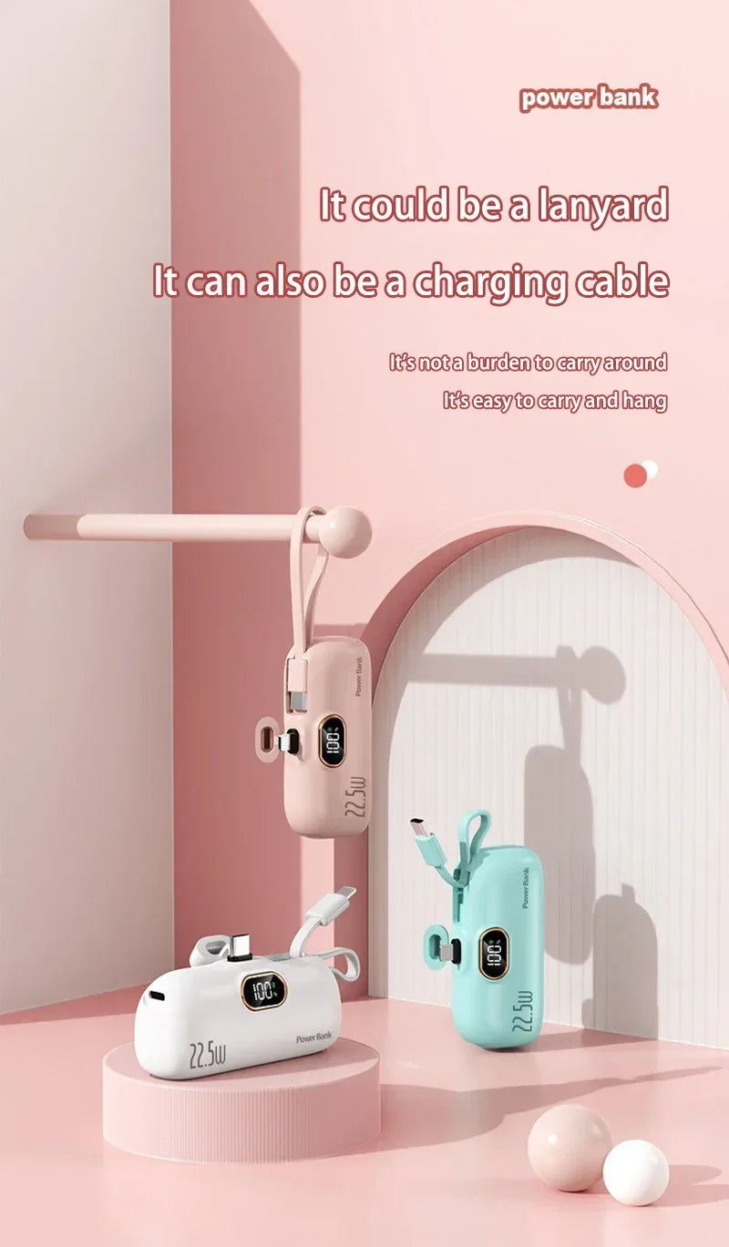 30000mAh Capsule Power Bank Fast Charging Portable Mobile Power Supply Emergency Mini External Battery For Type-C iPhone Android