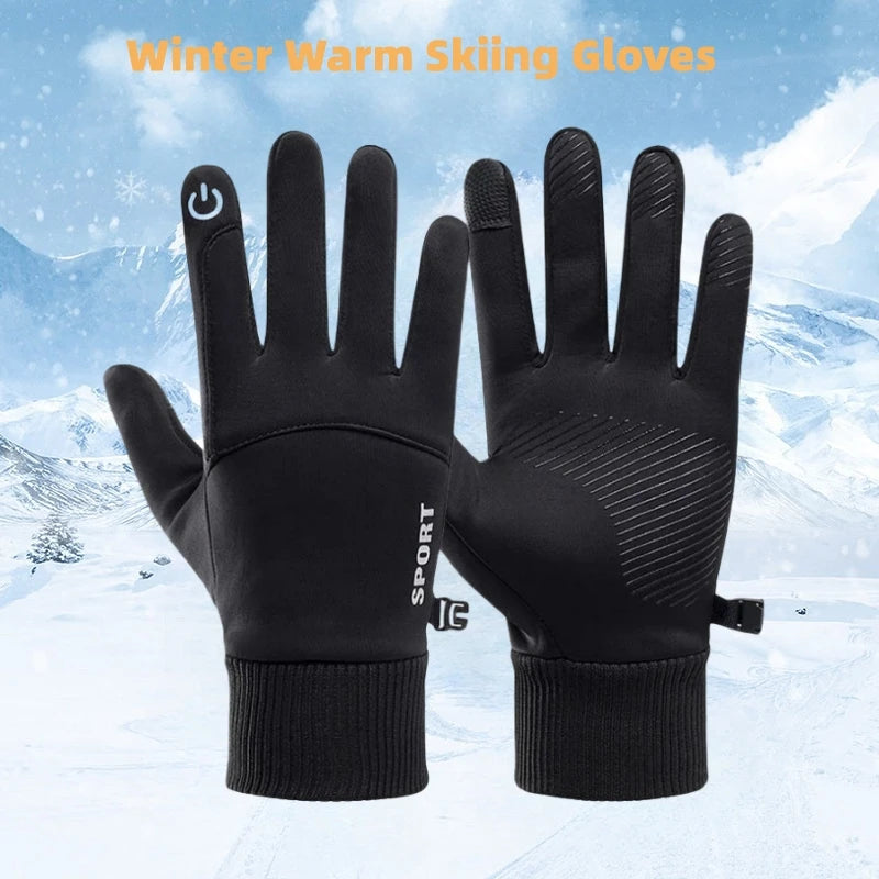 Black Winter Warm Waterproof Touch Screen Fleece Gloves