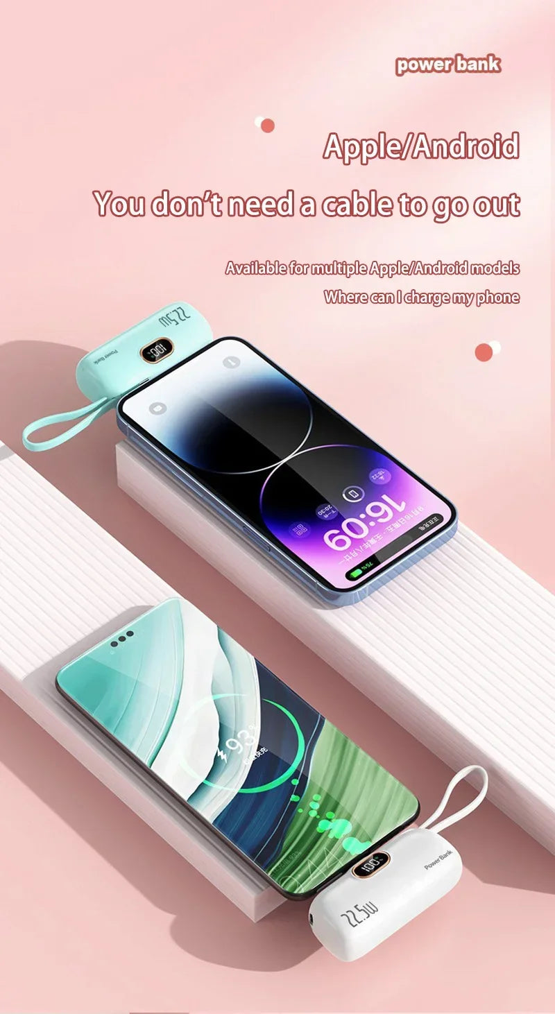 30000mAh Capsule Power Bank Fast Charging Portable Mobile Power Supply Emergency Mini External Battery For Type-C iPhone Android