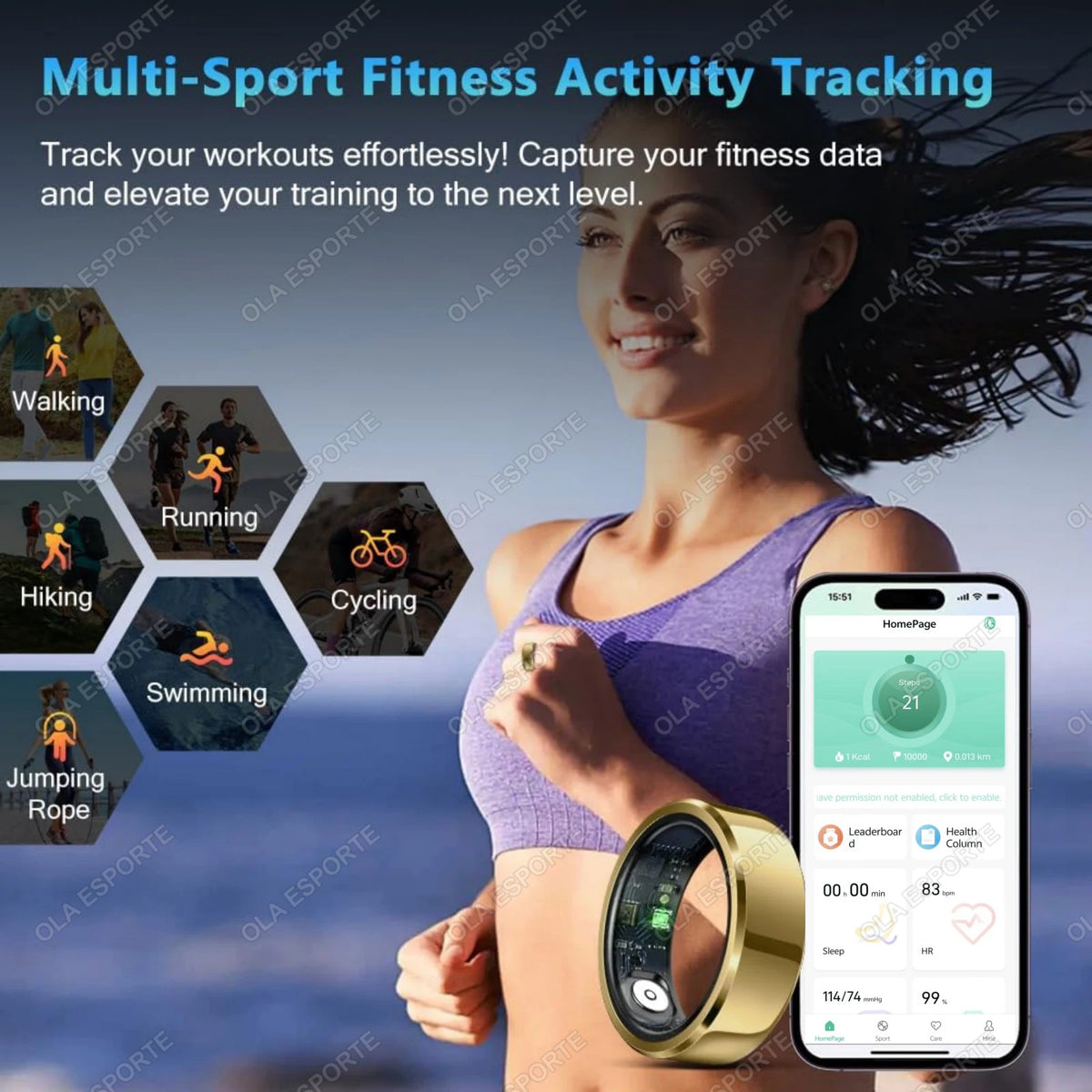 For Xiaomi Smart Ring Blood Pressure Heart Rate Monitoring Smartring IP68 & 5ATM Waterproof Multi-sport Mode Smartring Man Women