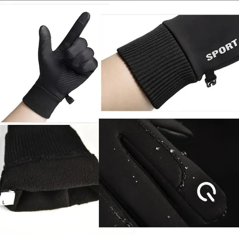 Black Winter Warm Waterproof Touch Screen Fleece Gloves