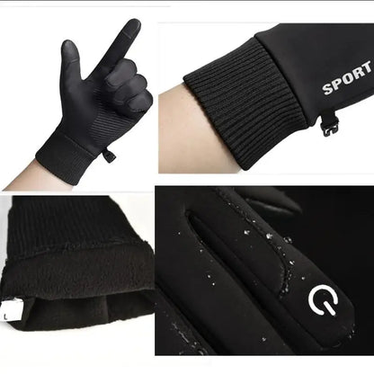 Black Winter Warm Waterproof Touch Screen Fleece Gloves