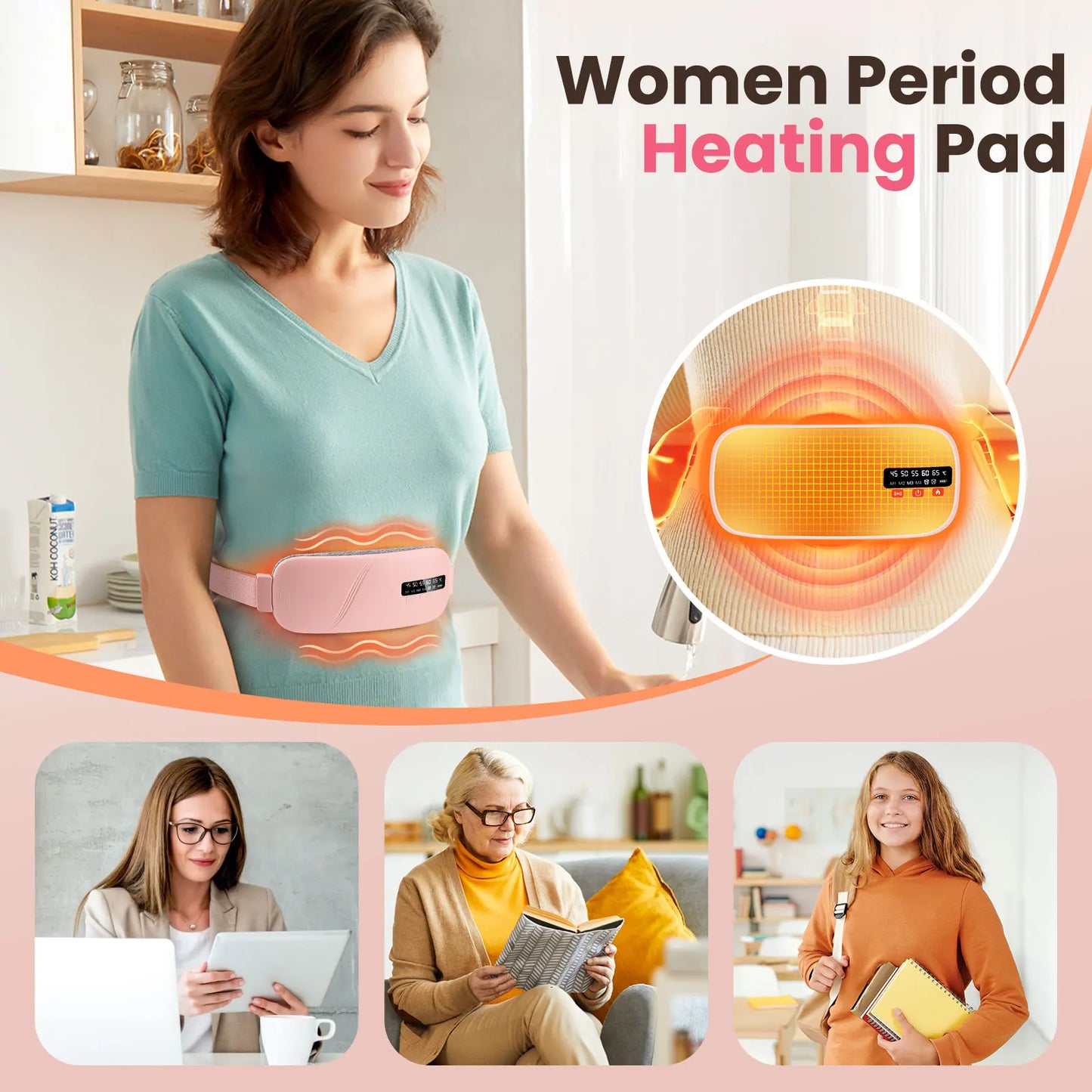 Women Menstrual Heating Pads Effective Hot Compress Period Relief Belt Rechargeable Heated Waist Massager Gifts for Female