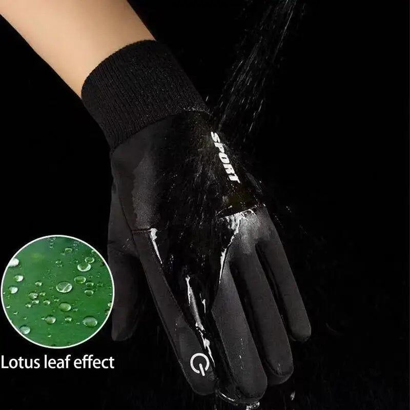 Black Winter Warm Waterproof Touch Screen Fleece Gloves