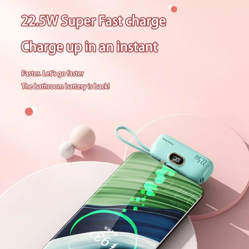 30000mAh Capsule Power Bank Fast Charging Portable Mobile Power Supply Emergency Mini External Battery For Type-C iPhone Android