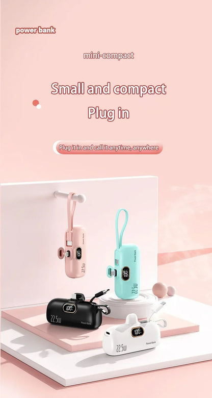 30000mAh Capsule Power Bank Fast Charging Portable Mobile Power Supply Emergency Mini External Battery For Type-C iPhone Android