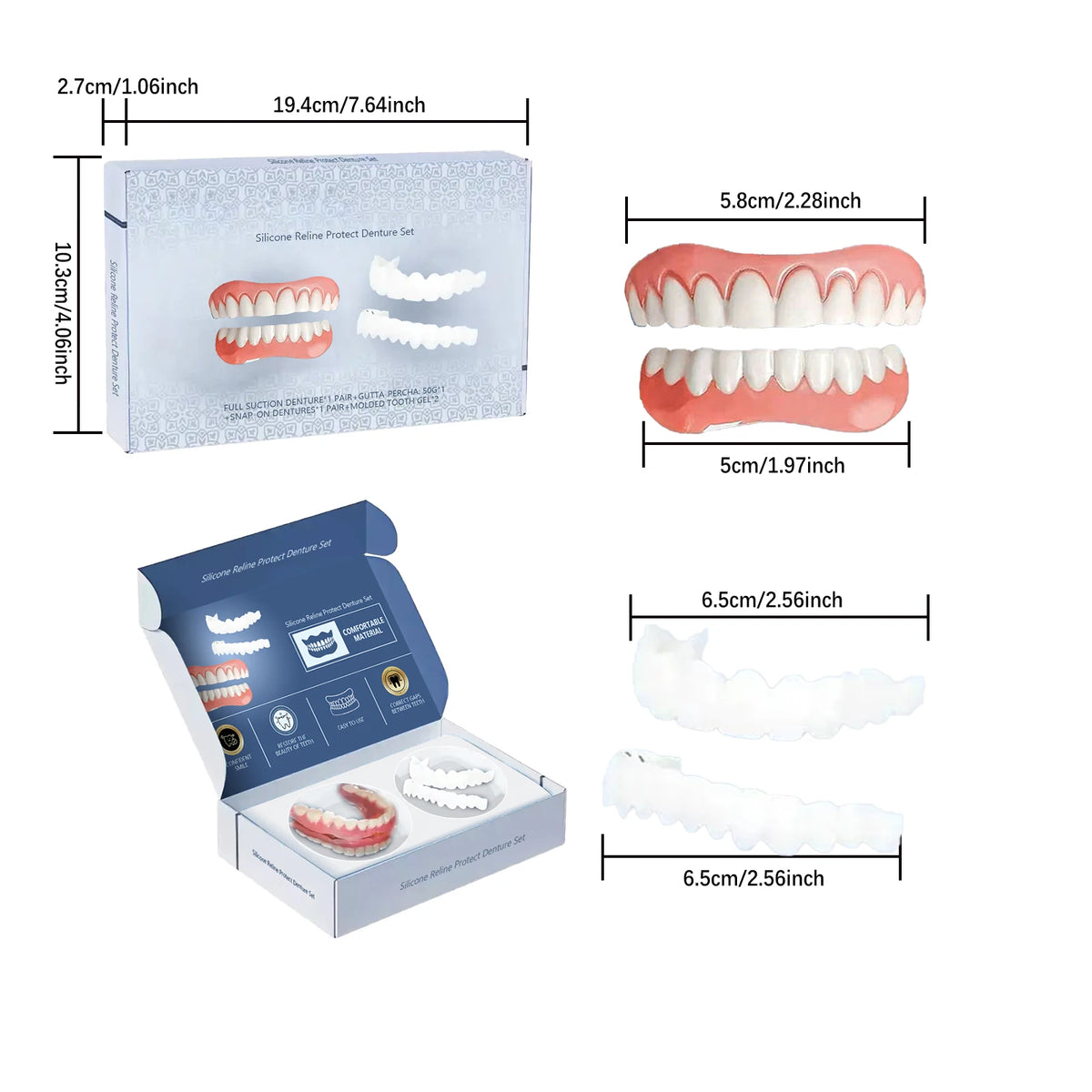 3D Adjustable False Teeth Kit - Hypoallergenic Cosmetic Dentures for Instant Smile Correction & Daily Comfort