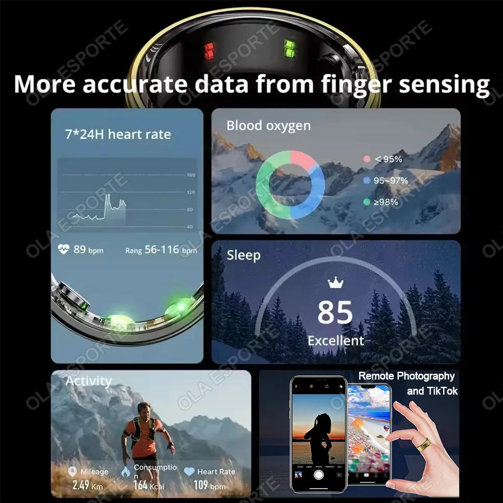 For Xiaomi Smart Ring Blood Pressure Heart Rate Monitoring Smartring IP68 & 5ATM Waterproof Multi-sport Mode Smartring Man Women