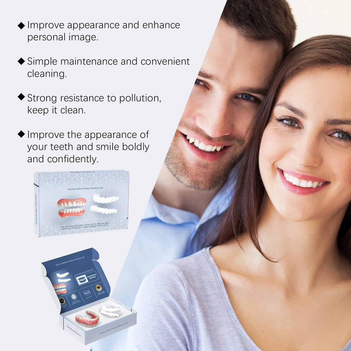 3D Adjustable False Teeth Kit - Hypoallergenic Cosmetic Dentures for Instant Smile Correction & Daily Comfort