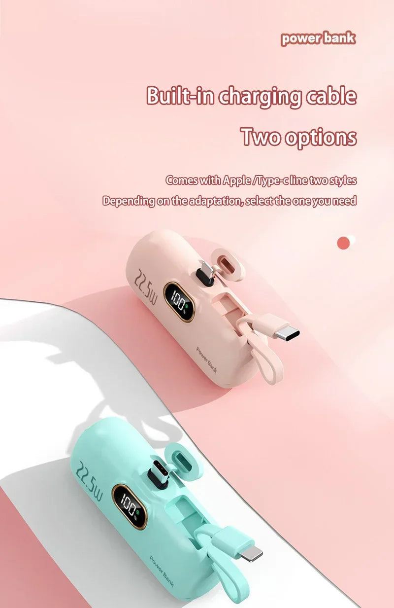 30000mAh Capsule Power Bank Fast Charging Portable Mobile Power Supply Emergency Mini External Battery For Type-C iPhone Android