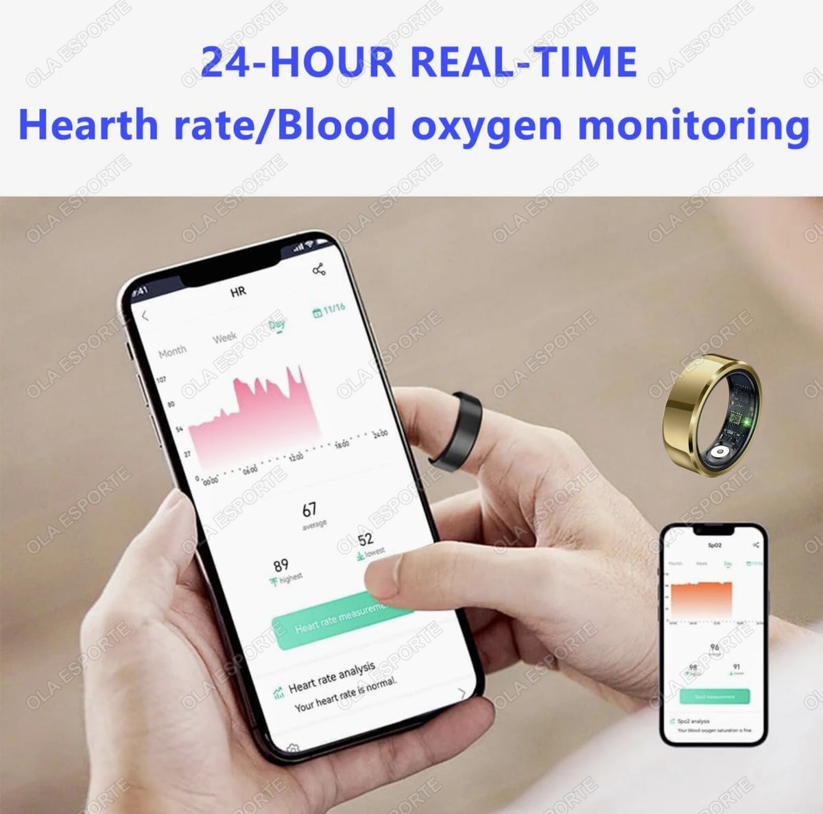 For Xiaomi Smart Ring Blood Pressure Heart Rate Monitoring Smartring IP68 & 5ATM Waterproof Multi-sport Mode Smartring Man Women