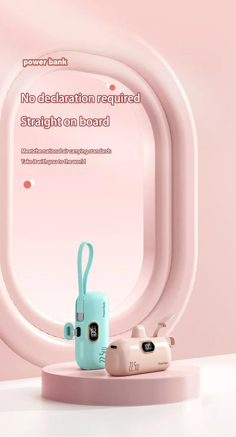 30000mAh Capsule Power Bank Fast Charging Portable Mobile Power Supply Emergency Mini External Battery For Type-C iPhone Android