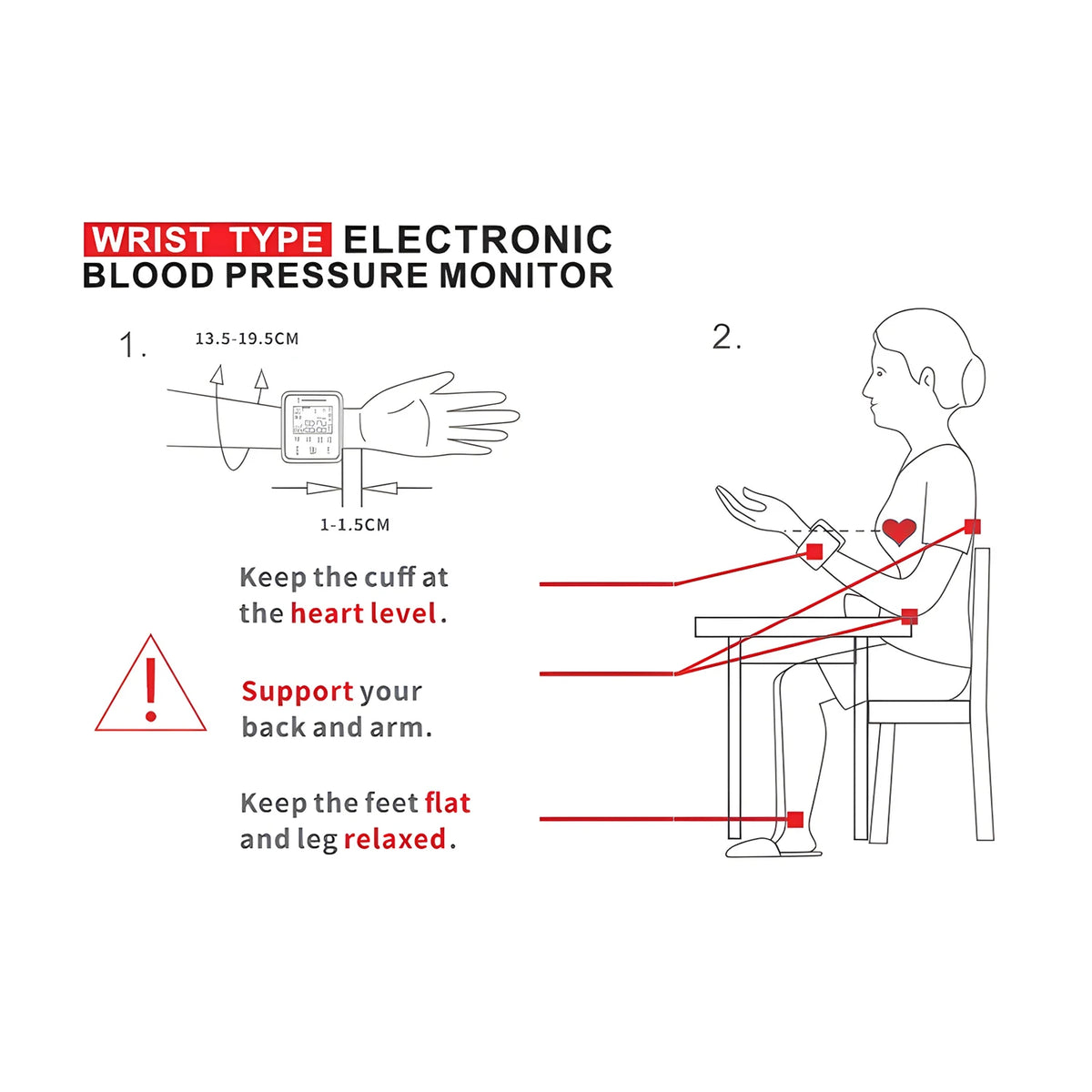 LED Screen Wrist Blood Pressure Monitor